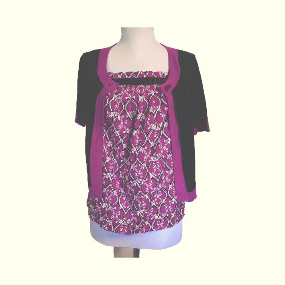 Loft (Ann Taylor) Combo Pink/Black Ribbon Dressy Tank and Cropped sweater set